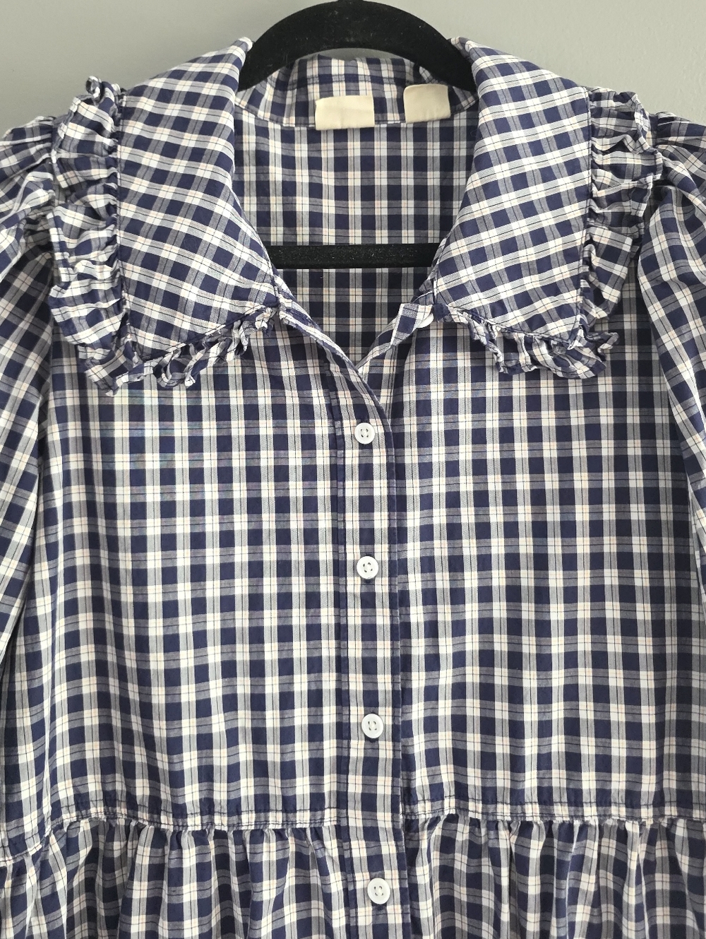Levi’s Gingham Mira Dress | Ruffle Collar | Navy & White | Cottagecore | Size M - Picture 10 of 16